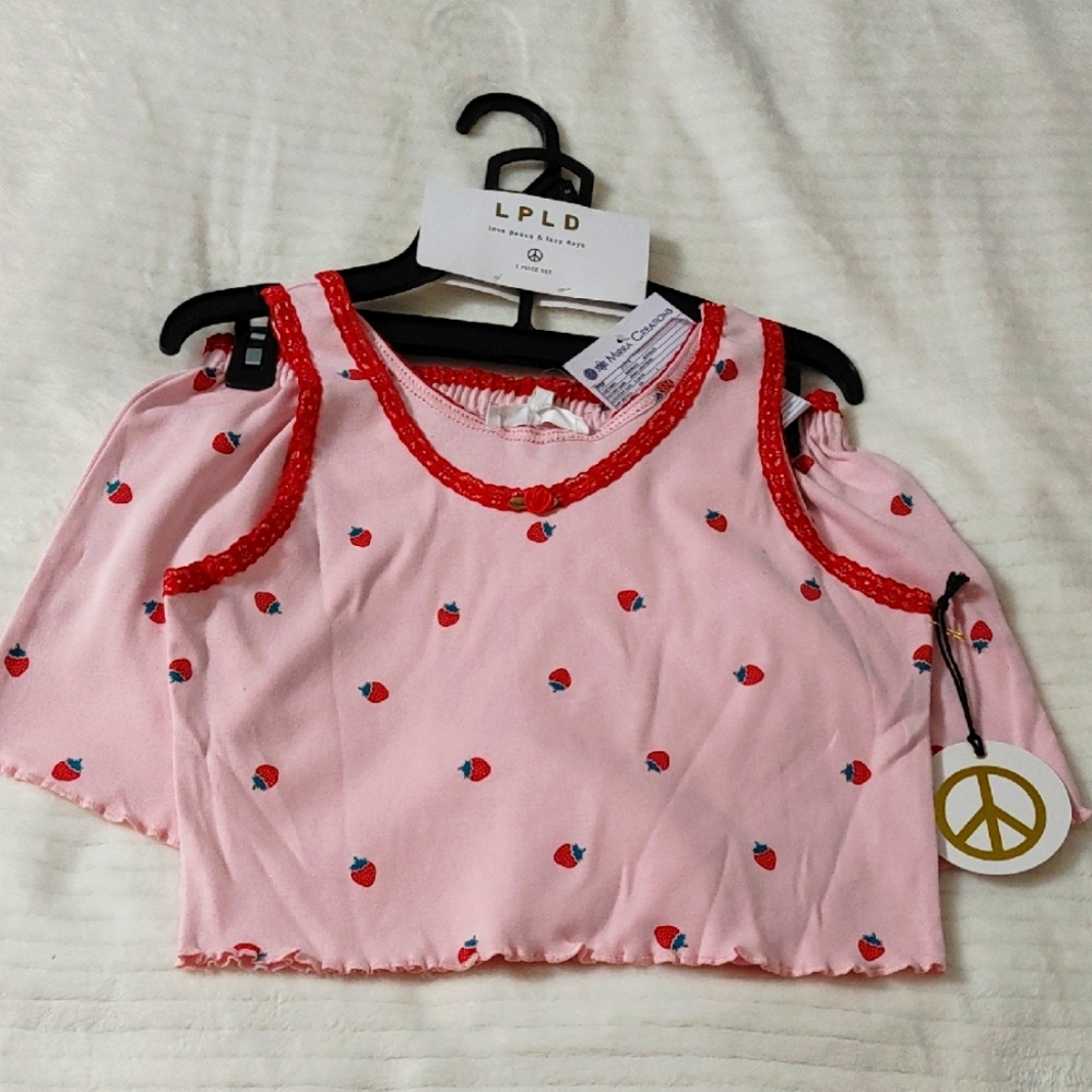 Women Pink Strawberry Pajamas Set Size M